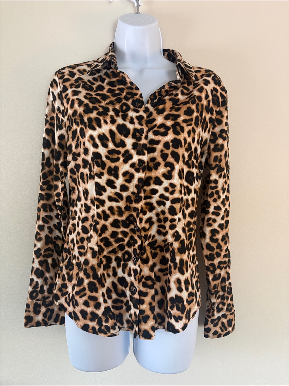 New York & Company Leopard Print Button-Down Shirt - Brown & Black